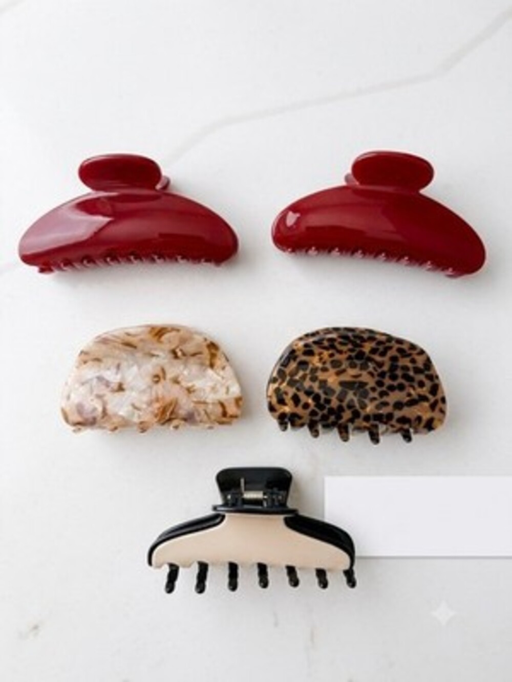 ⁠5 Hair Claw Clips Set Large Tortoise Shell Leopard Red Black Hair Claws⁠